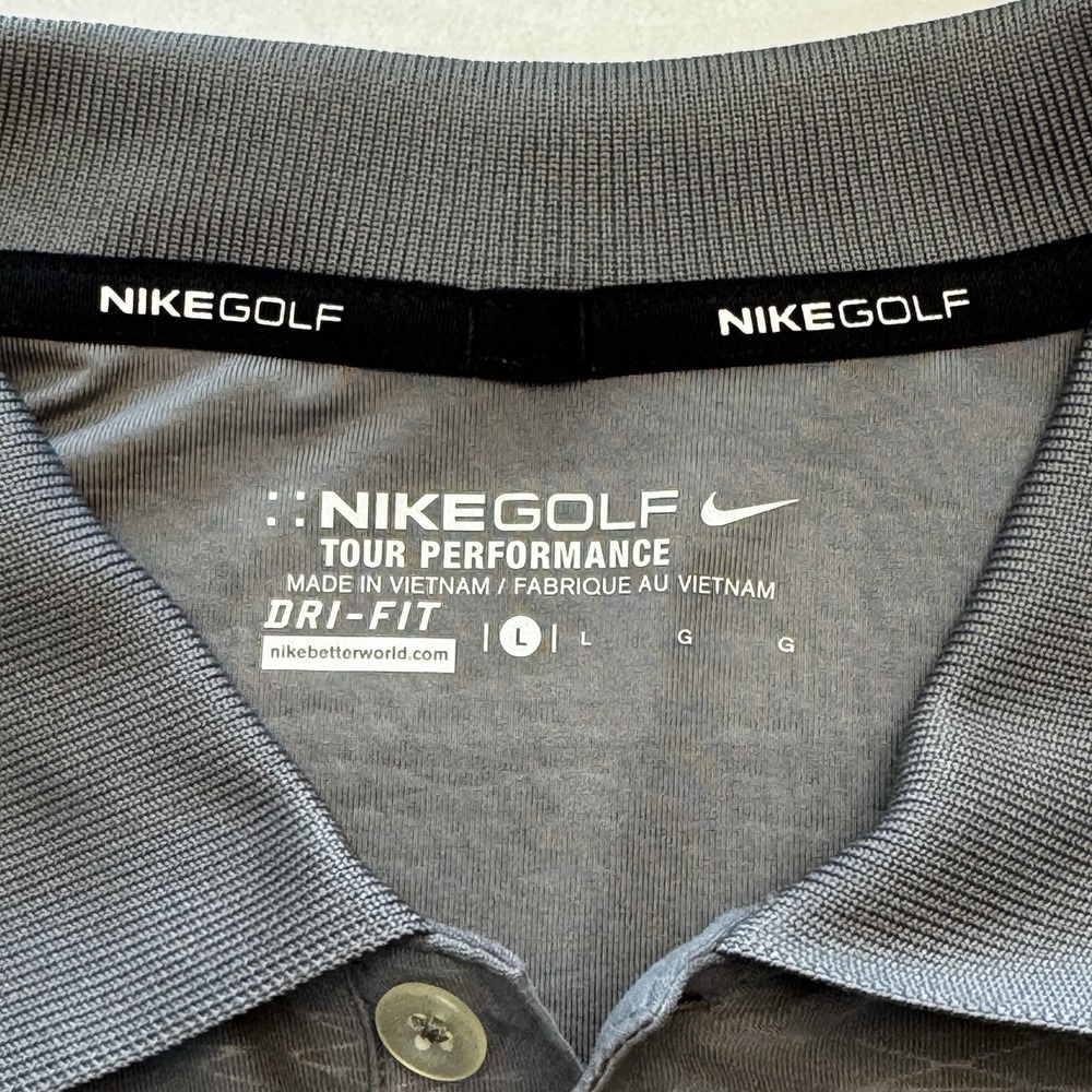 Nike Golf Polo Shirt Mens Large Olive Geometric Dri-Fit Tour Performance Swoosh